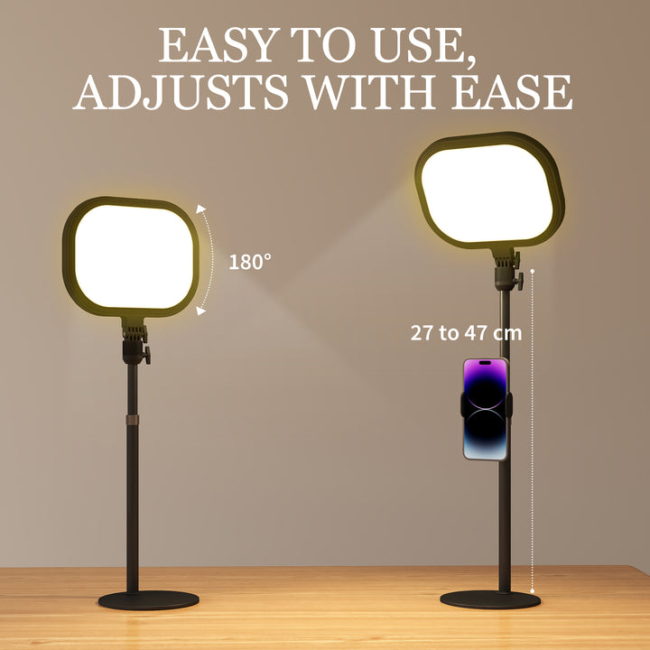 Selfie Light for Video Conference Lighting, Dimmable Desk Lamp with Stand Phone Holder, 5 Colour Modes & 10 Brightness Levels, Memory Function for Home Office, Recording, Video Calls, Black