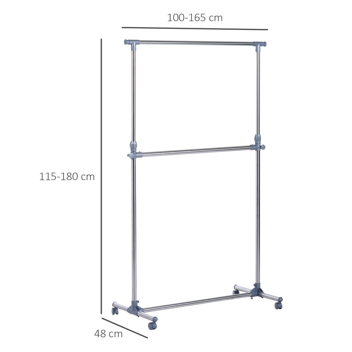 MCL Heavy Duty Clothes Hanger Garment Rail Hanging Display Stand Rack w/ Wheels Adjustable