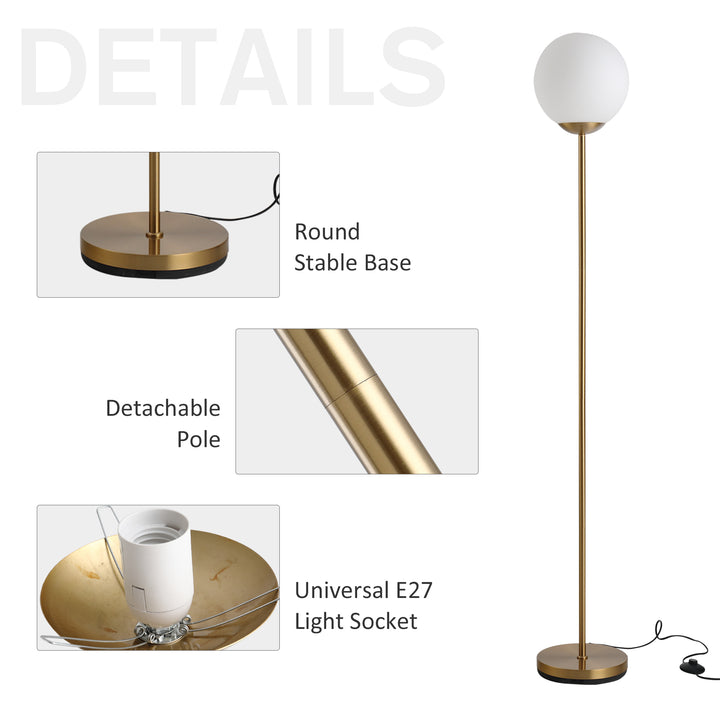 HOMCOM 171cm Glass Globe Floor Lamp Metal Frame Sphere Light Pedal Switch Home Office Living Room Modern Unique Standing Beautiful Furnishing