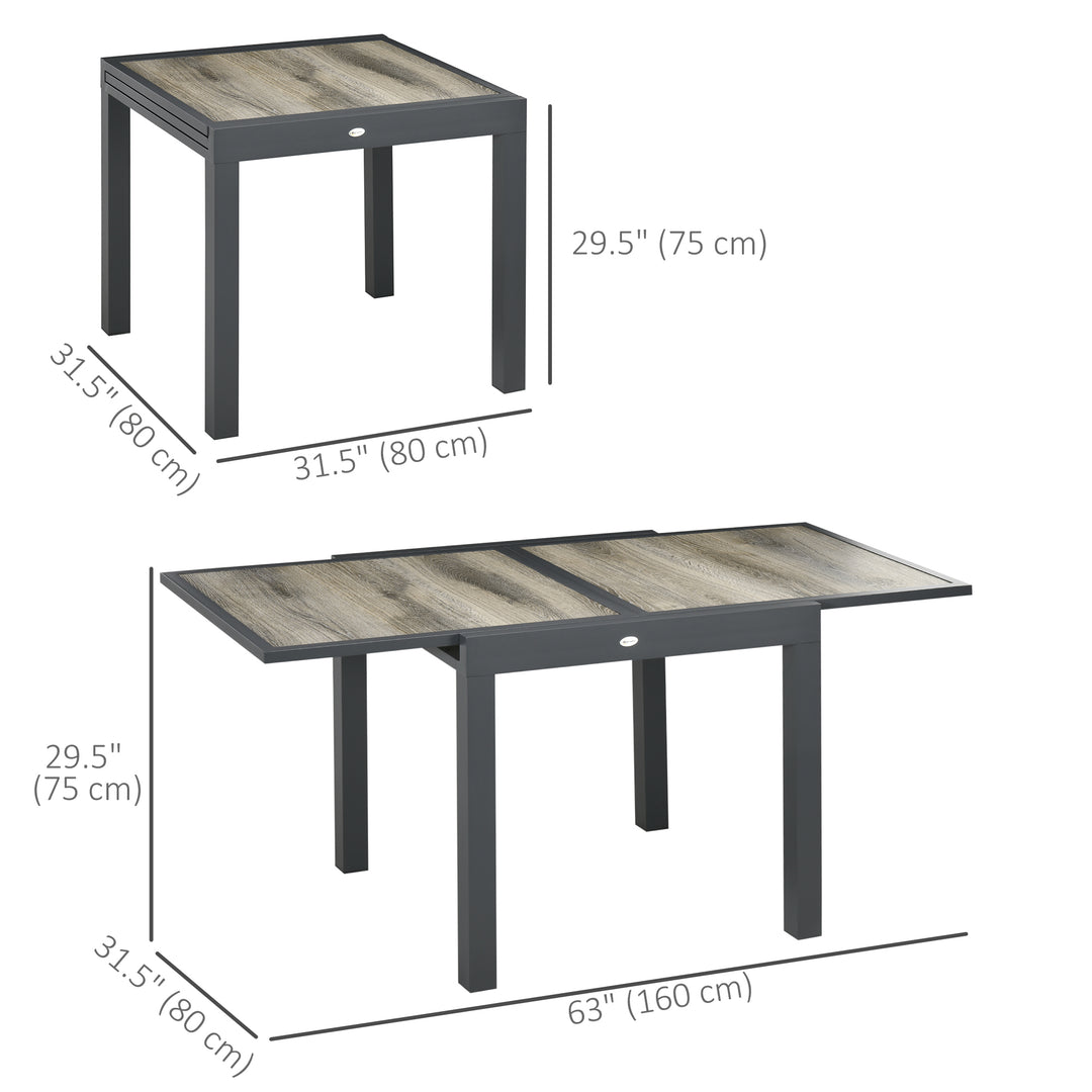 Extending Garden Table, Outdoor Dining Table for 6, Aluminium Frame Rectangular Patio Table with Plastic Board Tabletop,80/160L x 80W x 75H cm, Beige