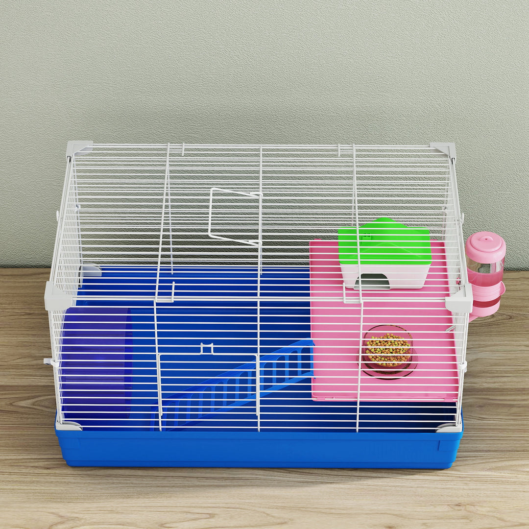 Hamster Cage, Small Gerbil Cage 2 Tiers Portable w/ Handle, Exercise W
