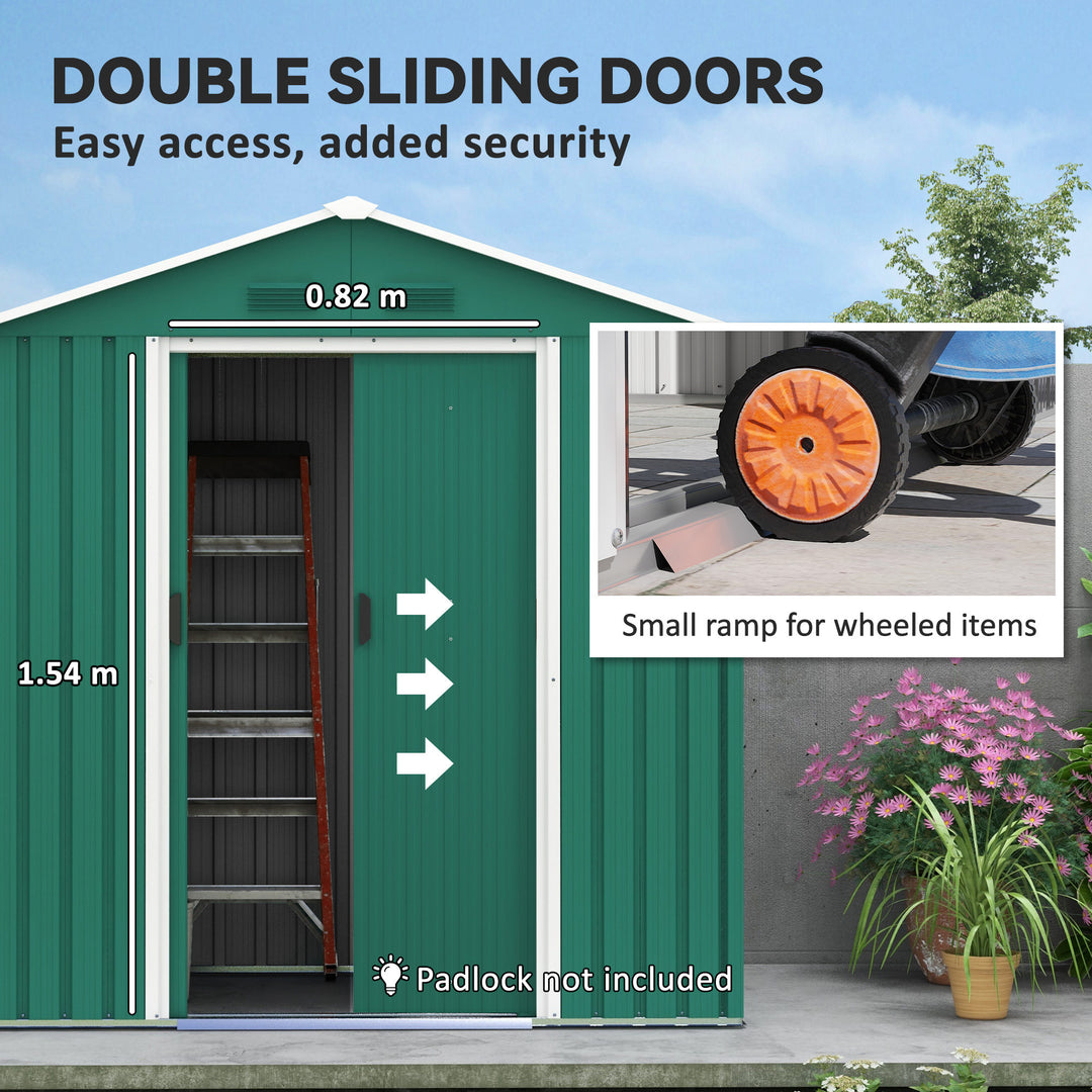 6.5ft x 3.5ft Metal Garden Storage Shed for Outdoor Tool Storage with Double Sliding Doors and 4 Vents, Green