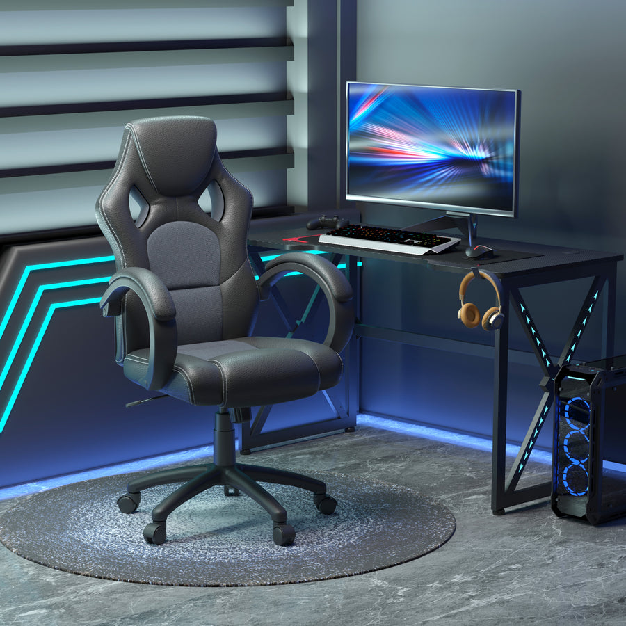 Office Chair Faux Leather Swivel Computer Desk Chair for Home Office with Wheels Armrests Black