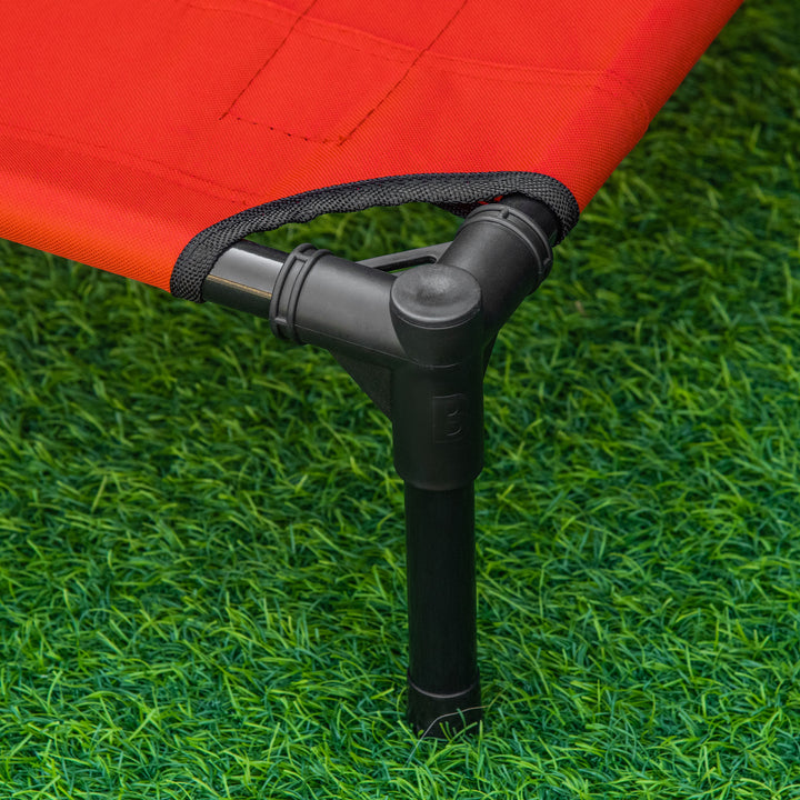Raised Dog Bed Cat Elevated Lifted Portable Camping w/ Metal Frame Black and Red (Small)