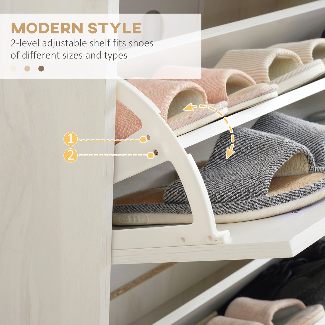 Narrow Shoe Cabinet, Slim Shoe Storage Cabinet with 3 Flip Drawers and Adjustable Shelves, 12 Pair of Shoes Organizer for Hallway, Entryway, Cream White