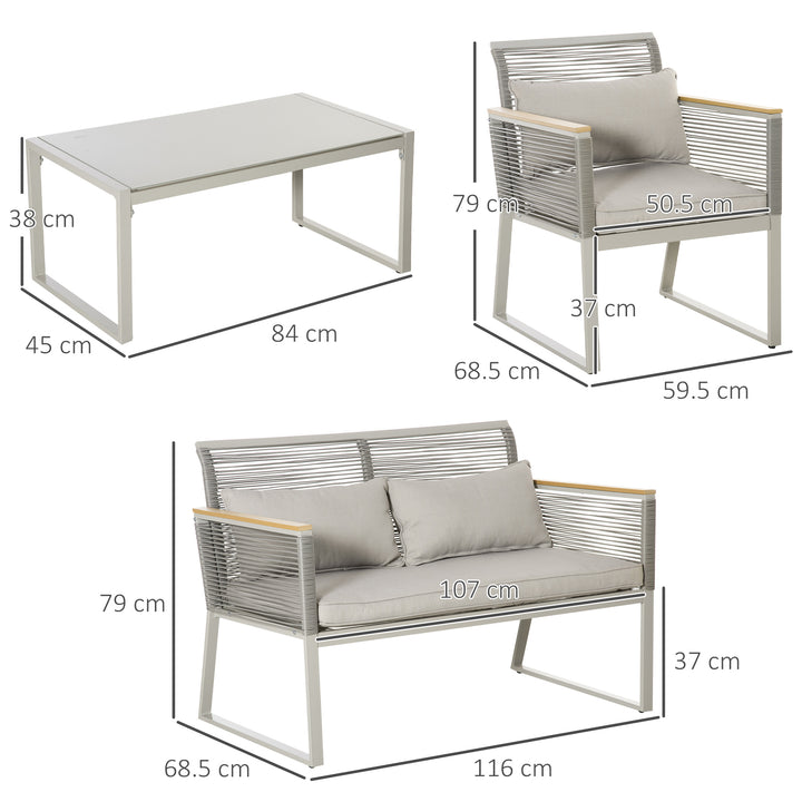 4 Pieces Rattan Garden Furniture Set - Grey