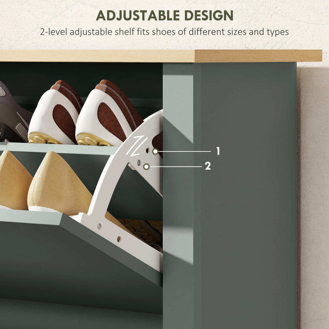 Slim Shoe Cabinet, Narrow Shoe Cupboard with 2 Flip Drawers, Adjustabl