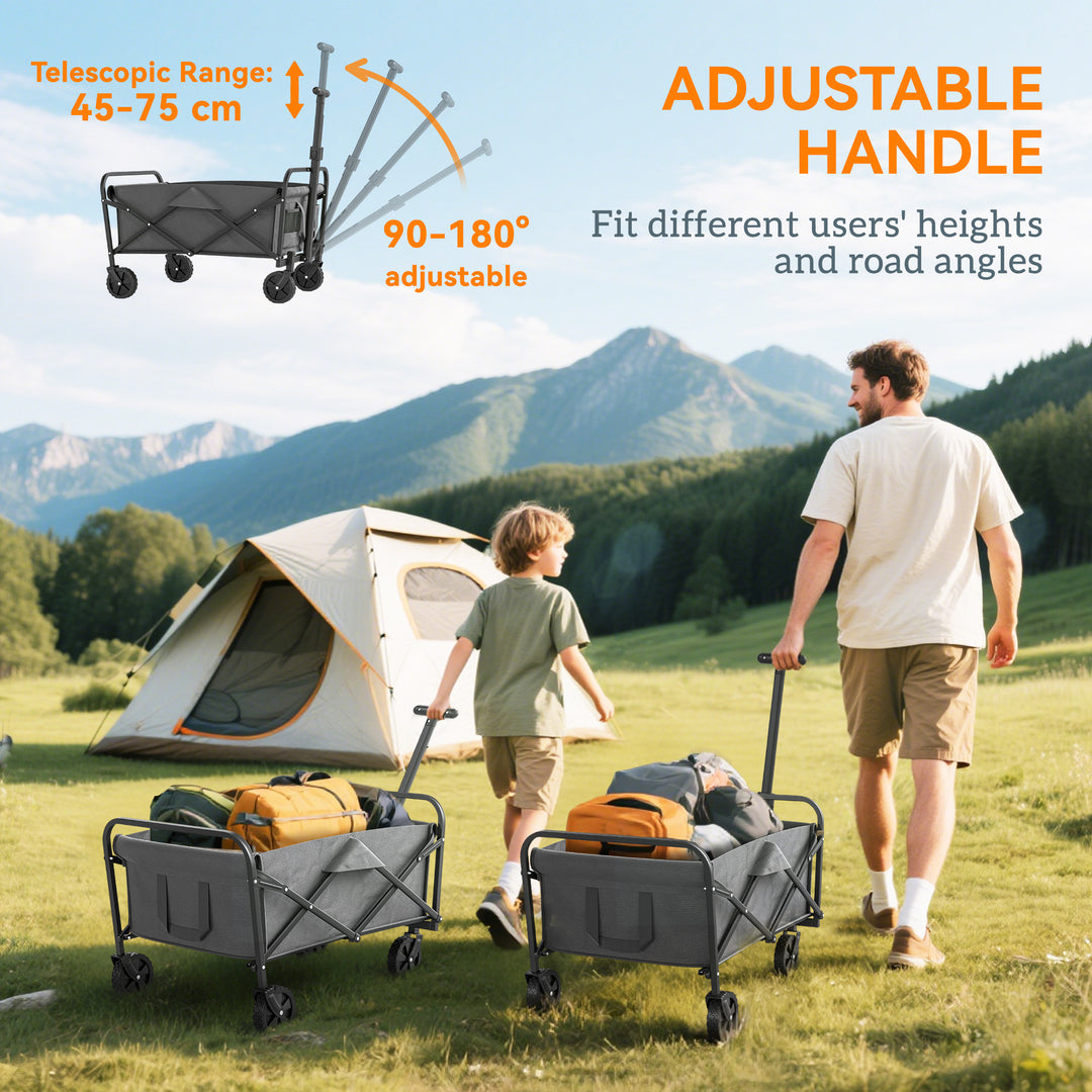62L Festival Trolley on Wheels, Garden Folding Trolley Cart, 120kg Heavy Duty Collapsible Folding Wagon with Adjustable Handle and Carrying Bag for Beach, Camping, Festival, Grey