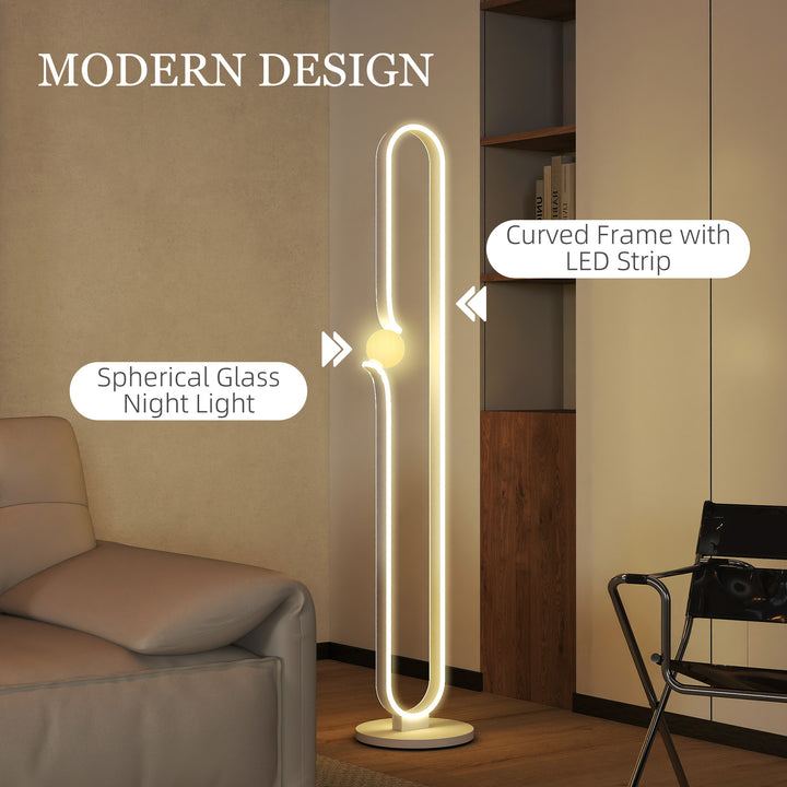 LED Floor Lamp, Dimmable Floor Standing Lamp with Glass Night Light, Foot Switch for Living Room, Bedroom, Office, White