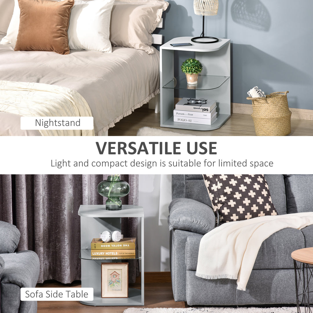 MCL Modern Side Table Three Layer Bedside Table Nightstand with 2 Storage Shelves, for Living room, Bedroom, Grey