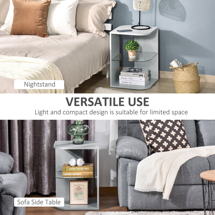 MCL Modern Side Table Three Layer Bedside Table Nightstand with 2 Storage Shelves, for Living room, Bedroom, Grey