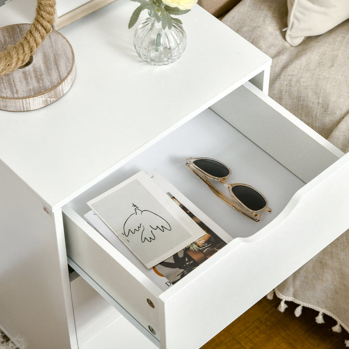 MCL Bedside Table, Bedside Cabinet with 3 Drawers, Side End Table with Pine Wood Legs for Bedroom Living Room, White