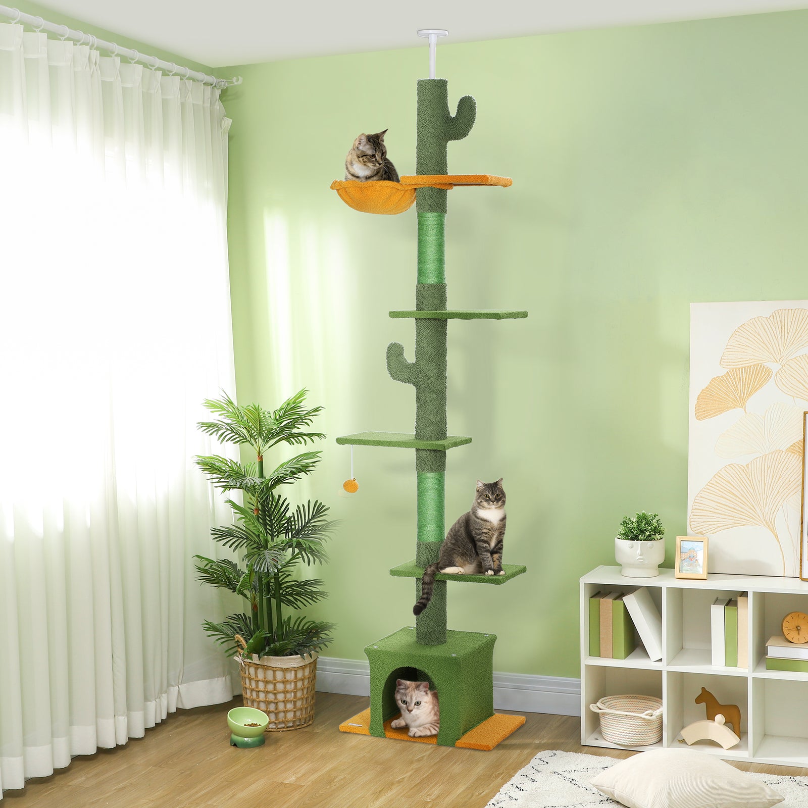 230-275cm Floor-to-Ceiling Adjustable Cat Tree with Scratching Posts, 