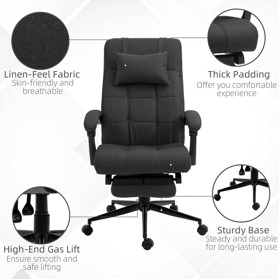 Office Desk Chair with Footrest, Headrest Pillow, Home Office Chair with Reclining Backrest, Swivel Wheels, Black