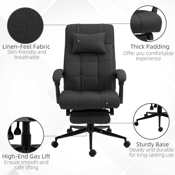 Office Desk Chair with Footrest, Headrest Pillow, Home Office Chair with Reclining Backrest, Swivel Wheels, Black