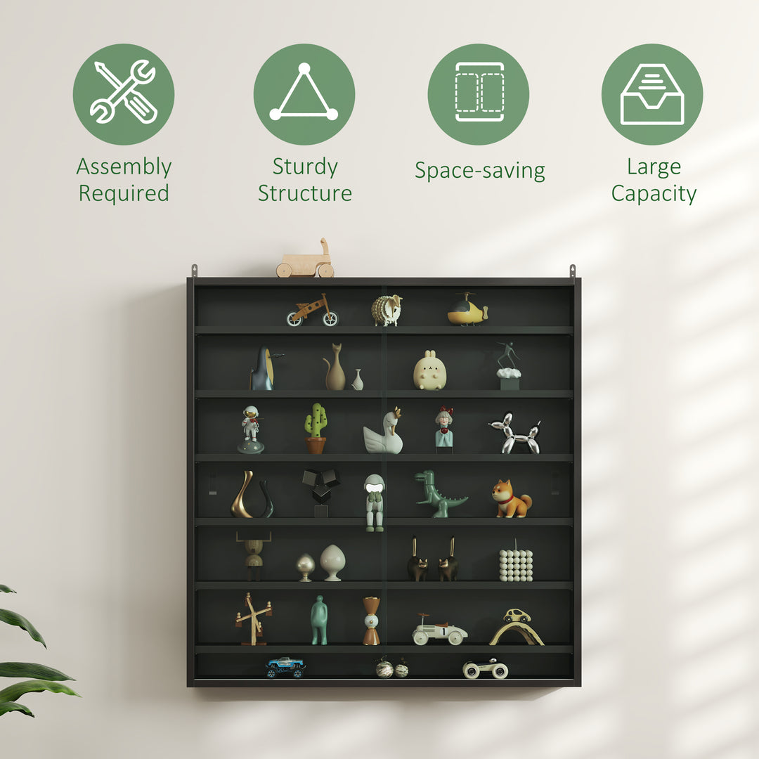 Six Shelf Display Cabinet, with Glass Doors - Black
