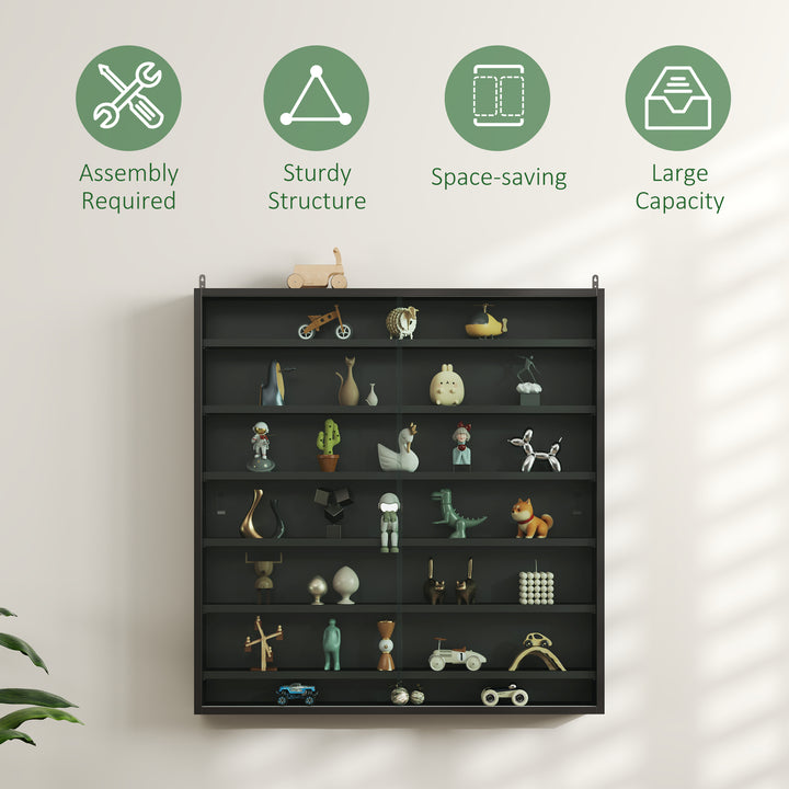 Six Shelf Display Cabinet, with Glass Doors - Black