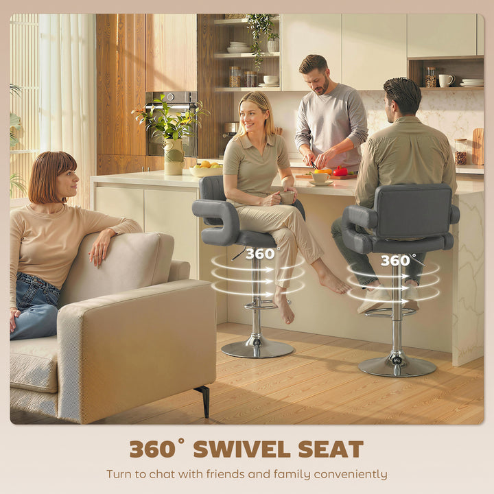 Bar Stools Adjustable Swivel Kitchen Chairs with Backrest Armrest Set 