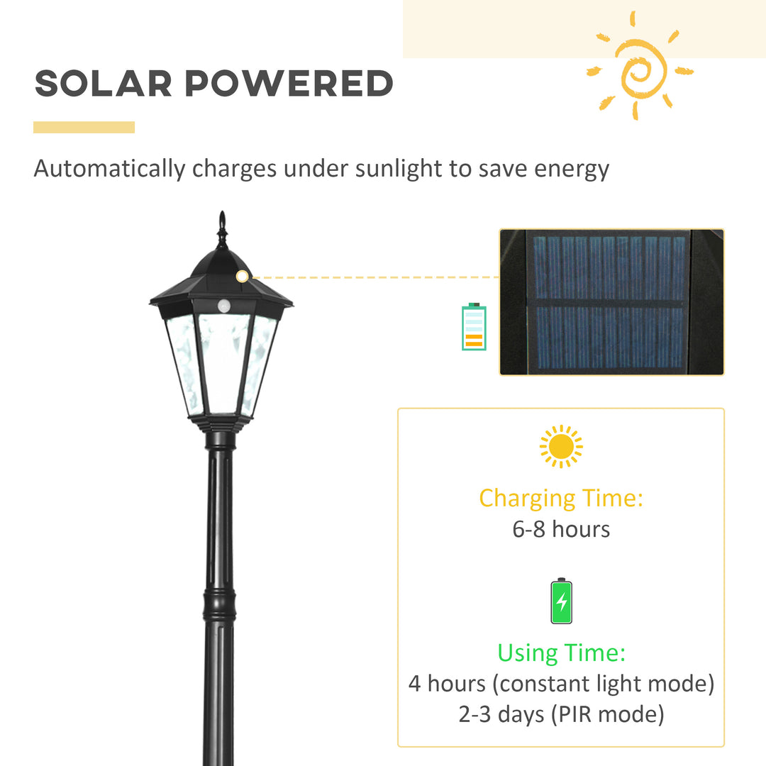 2.4 m Garden Lamp Post Light, LED Solar Powered Patio Path Lighting Lamp with Aluminium Frame, PIR Motion Sensor for Lawn, Pathway, Driveway, Black