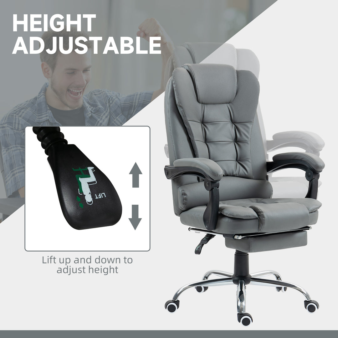 Executive Office Chair, Home Office Chair with Swivel Wheels, Reclining Backrest, Retractable Footrest, Grey