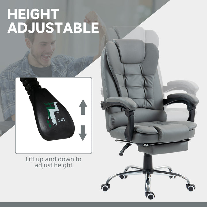 Executive Office Chair, Home Office Chair with Swivel Wheels, Reclining Backrest, Retractable Footrest, Grey