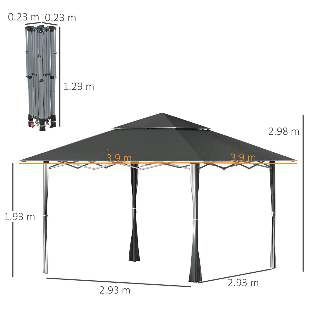 Outsunny 4 x 4m Pop-up Gazebo Double Roof Canopy Tent with UV Proof, Roller Bag & 3-Level Height Adjustable Outdoor Party, Steel Frame, Dark Grey
