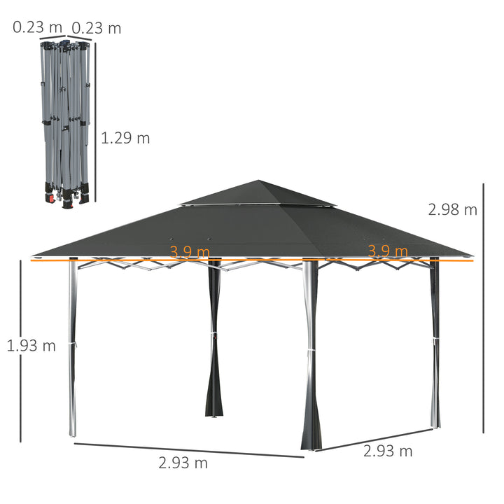 Outsunny 4 x 4m Pop-up Gazebo Double Roof Canopy Tent with UV Proof, Roller Bag & 3-Level Height Adjustable Outdoor Party, Steel Frame, Dark Grey
