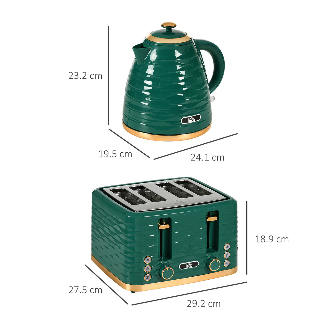 3000W 1.7L Rapid Boil Kettle & 4 Slice Toaster, Kettle and Toaster Set with 7 Browning Controls and Crumb Tray, Green