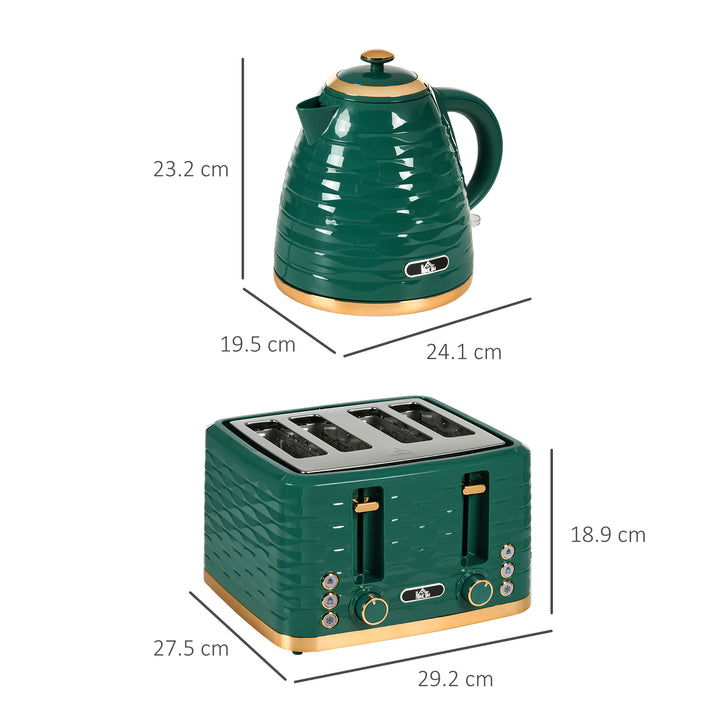 3000W 1.7L Rapid Boil Kettle & 4 Slice Toaster, Kettle and Toaster Set with 7 Browning Controls and Crumb Tray, Green