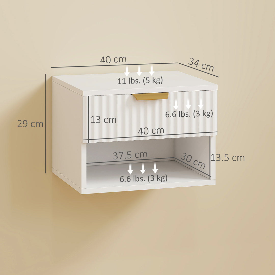 MCL Floating Nightstands Set of 2, Modern Wall Mounted Bedside Tables with Fluted Drawer and Open Shelf for Bedroom, White