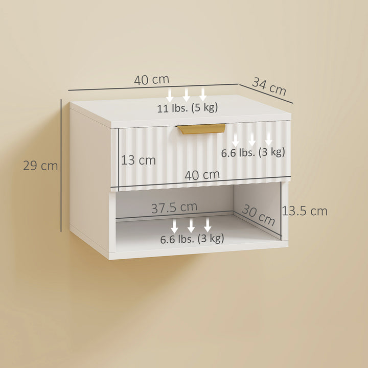 MCL Floating Nightstands Set of 2, Modern Wall Mounted Bedside Tables with Fluted Drawer and Open Shelf for Bedroom, White