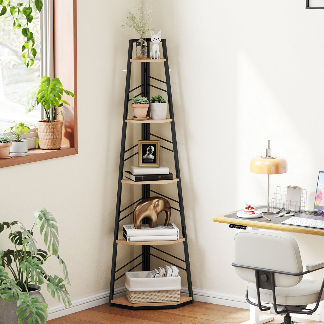 Corner Bookcase, 5-Tier Floor Standing Bookshelf, Shelving Unit for Li