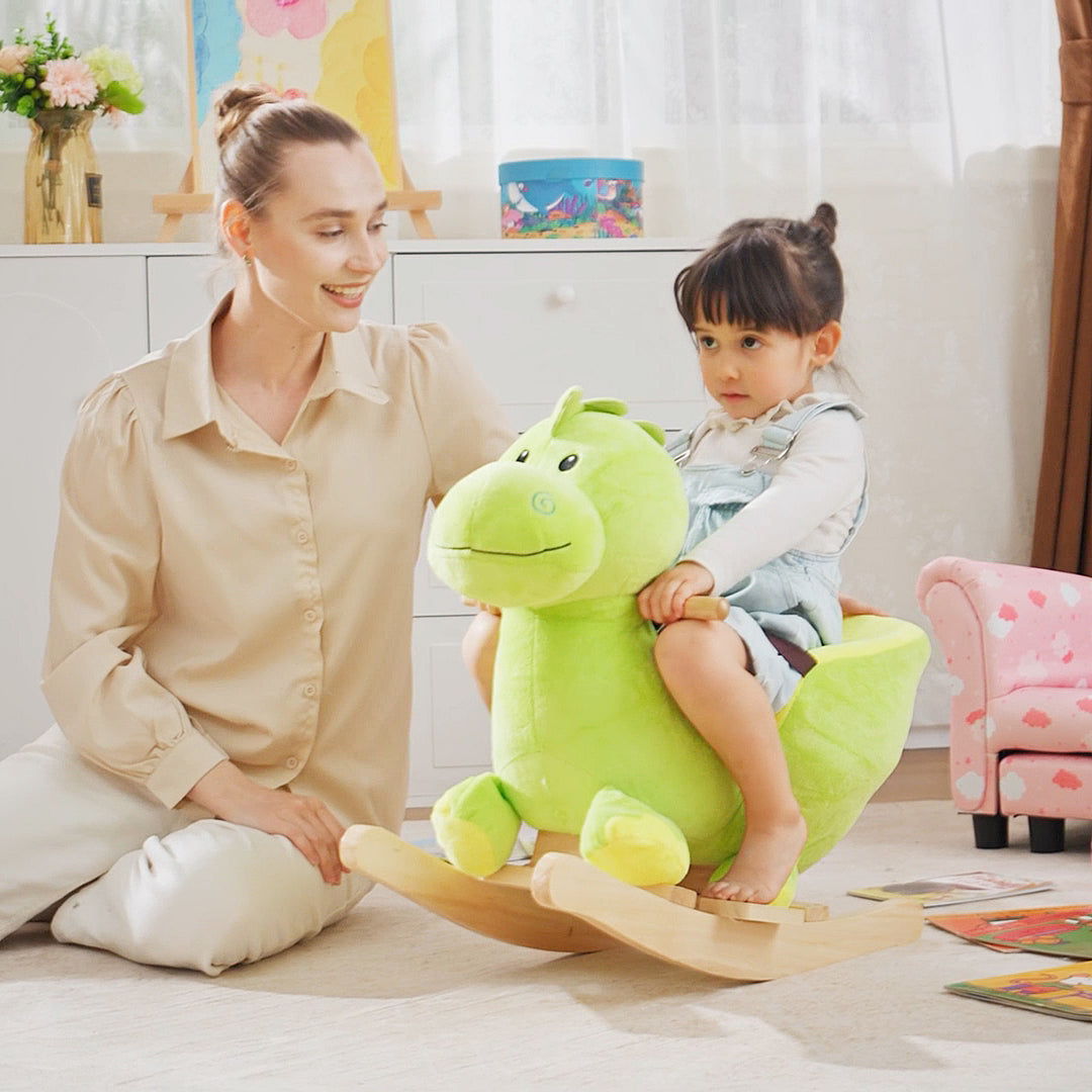 Kids Rocking Horse, Plush Ride-On Dinosaur Seat, with Seat Safety Belt, 32 Songs, Ride-On Horse