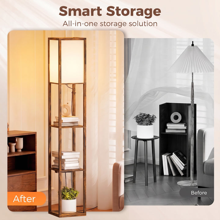 Floor Lamp with Shelves, 4 Layer Standing Lamp with USB Ports, 3 Colou
