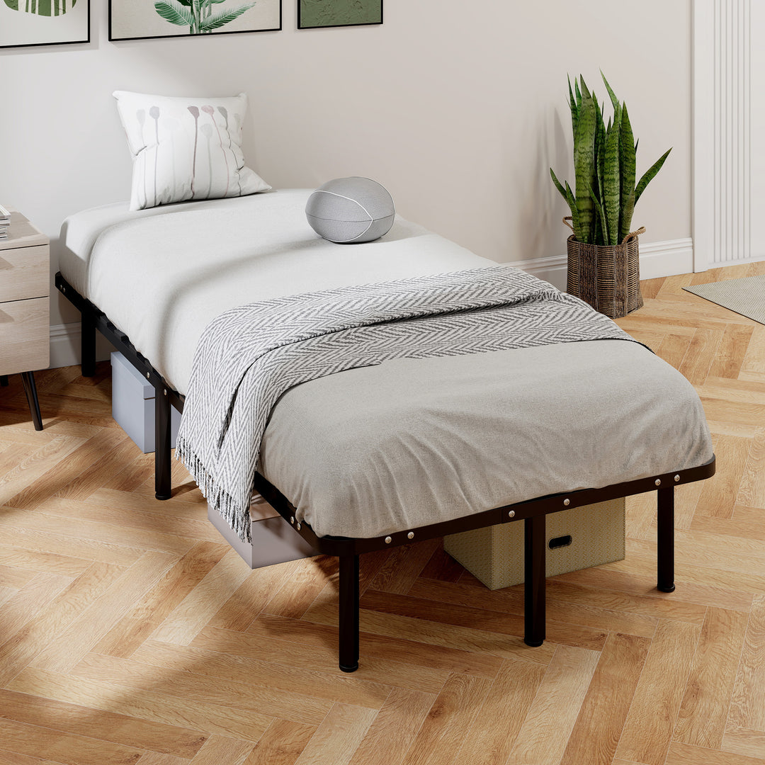 3ft Single Bed Frame, Metal Platform Bed Frame with 2 x 14 Wood Slats,