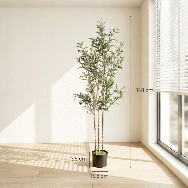 Decorative Artificial Plant, 148 cm Silk Olive Tree with 553 Leaves in