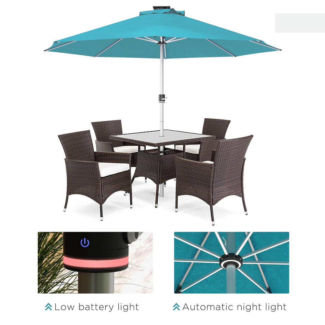 Outsunny LED Patio Umbrella, Lighted Deck Umbrella with 4 Lighting Modes, Solar & USB Charging, Blue