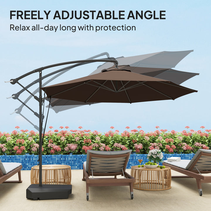 3(m) Garden Cantilever Parasol with Fillable Base up to 90kg, Wind Protection Strap, Cover, Round Banana Hanging Umbrella with Crank Handle and Tilt, UPF50+ Patio Umbrella, Brown