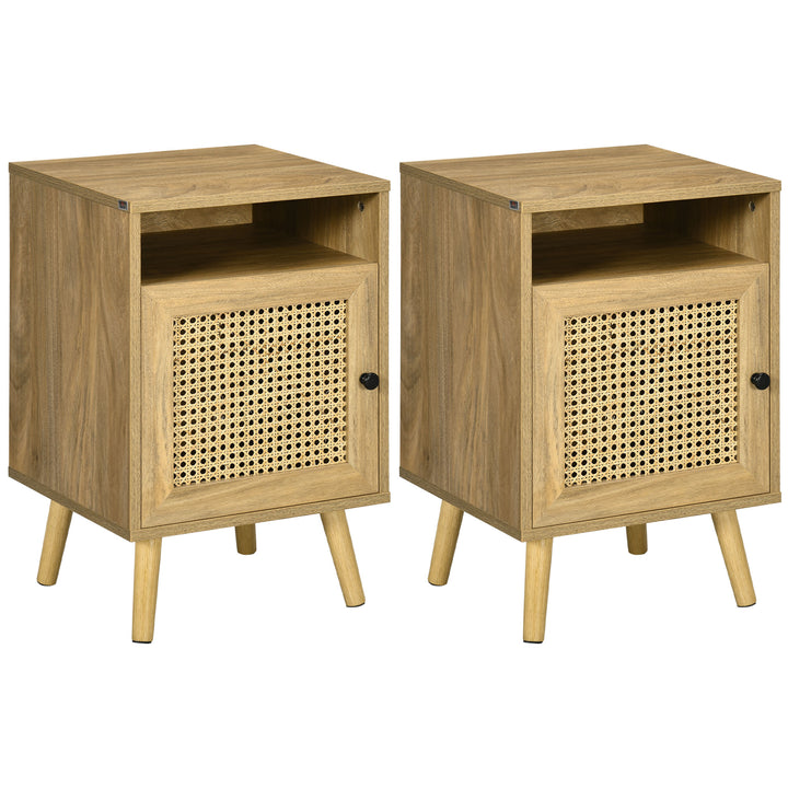 MCL Bedside Table with Rattan Element, Side End Table with Shelf and Cupboard, 39cmx35cmx60cm, Set of 2, Natural