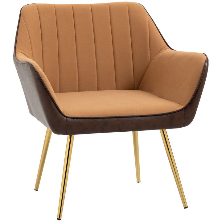 Velvet Armchairs, Upholstered Accent Chairs with Golden Steel Legs, Modern Vanity Chairs for Living Room and Bedroom, Light Brown