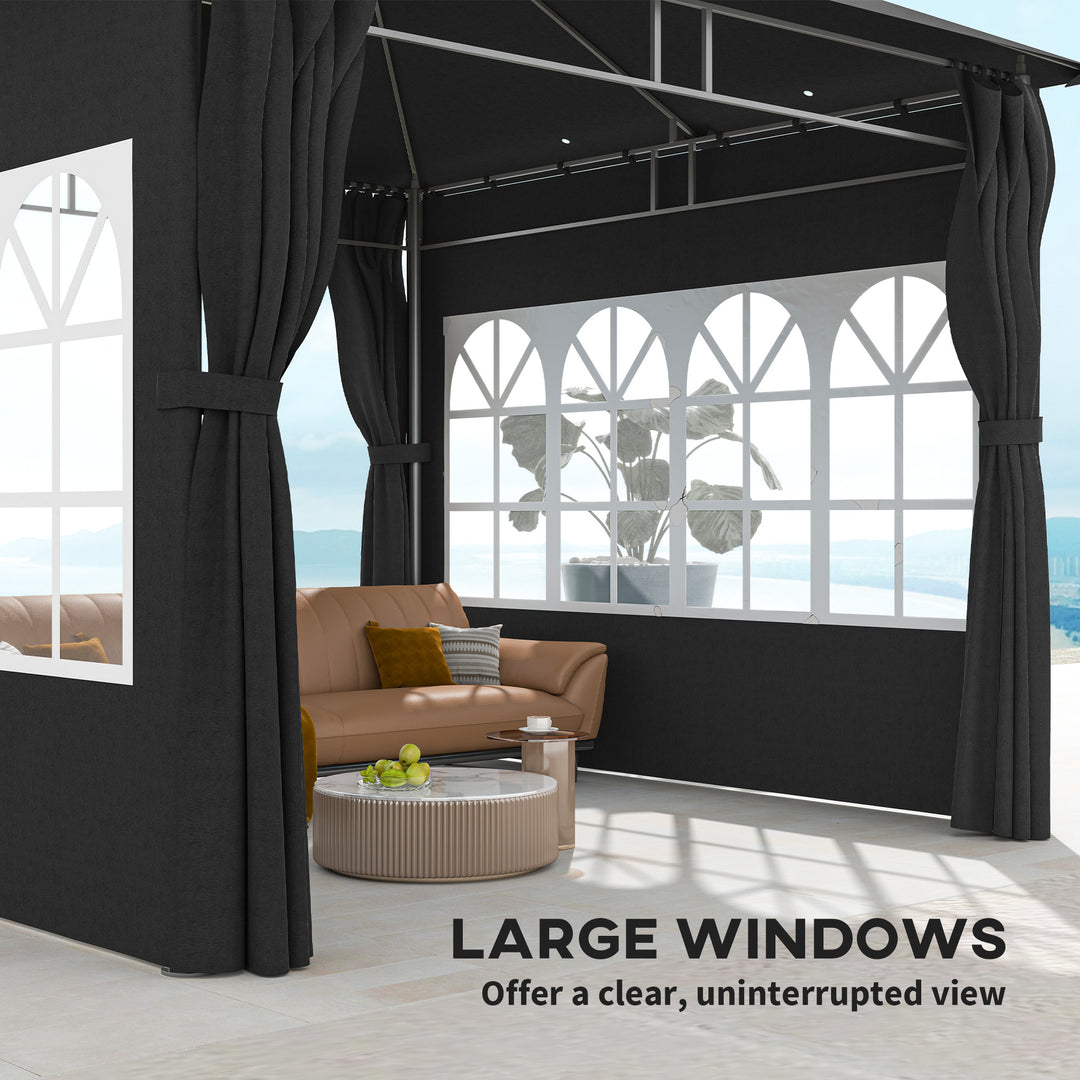 3 x 3 m Garden Gazebo, Double Roof Metal Gazebo with Removable Sidewalls and Church Windows, Outdoor Canopy Shelter, Black