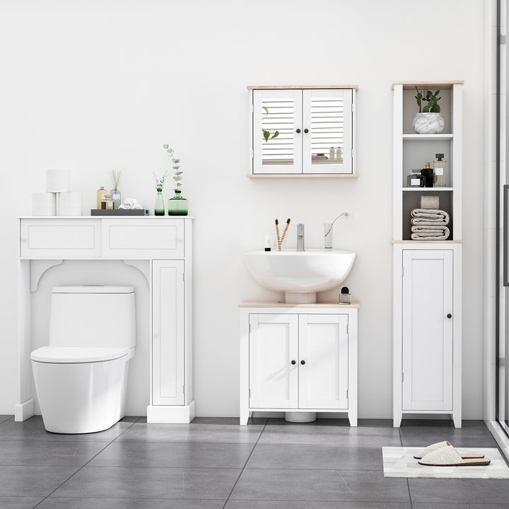Under Sink Cabinet, Bathroom Sink Cabinet with 2 Doors, Pedestal Under Sink Design, Freestanding Bathroom Cupboard with Adjustable Shelf, White