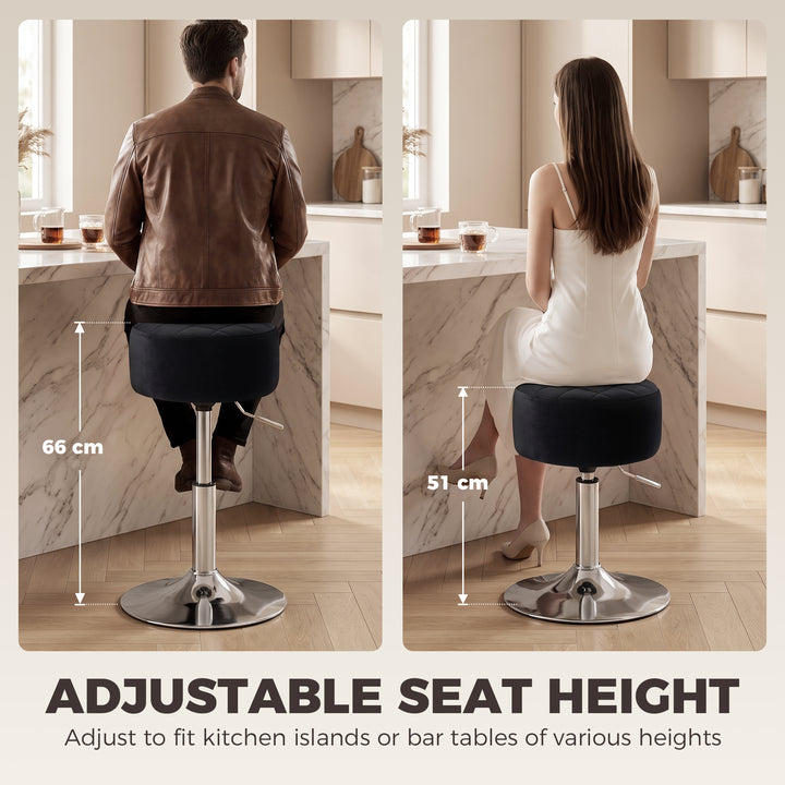 Bar Stool Adjustable Swivel Chair Velvet-Feel Seat 1 Piece, Black