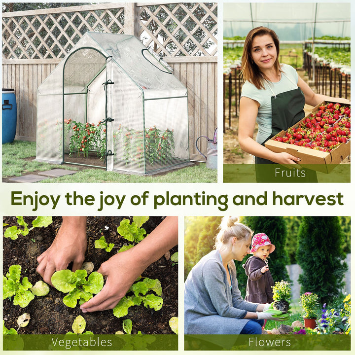 MCL Walk In Tomato Greenhouse Garden Outdoor Mini Greenhouse Flower Planter Steel Frame with Zipped Door & Window, PE Cover, 180 x 100 x 168CM,  White