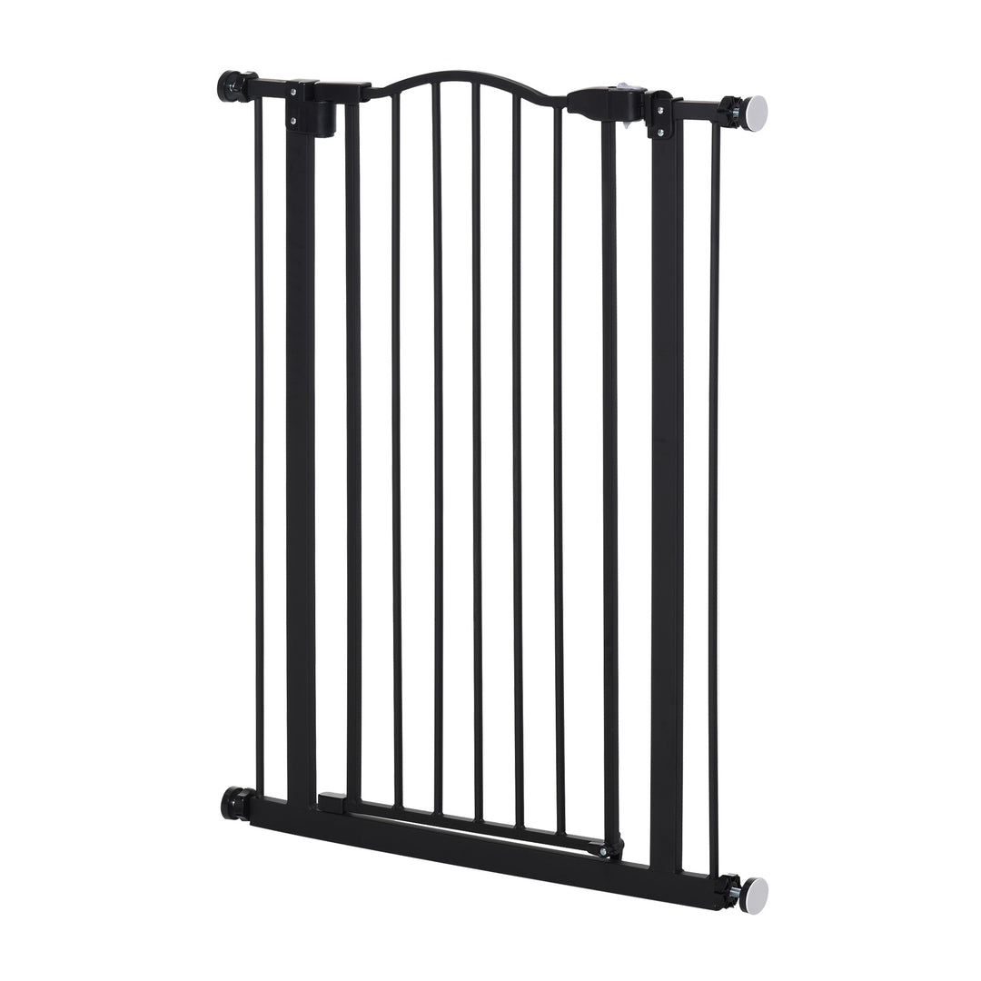 PawHut 74-84cm Adjustable Metal Pet Gate Safety Barrier w/ Auto-Close Door Double Locking Easy-Open Doors Stairs Home Frames Black | Aosom UK