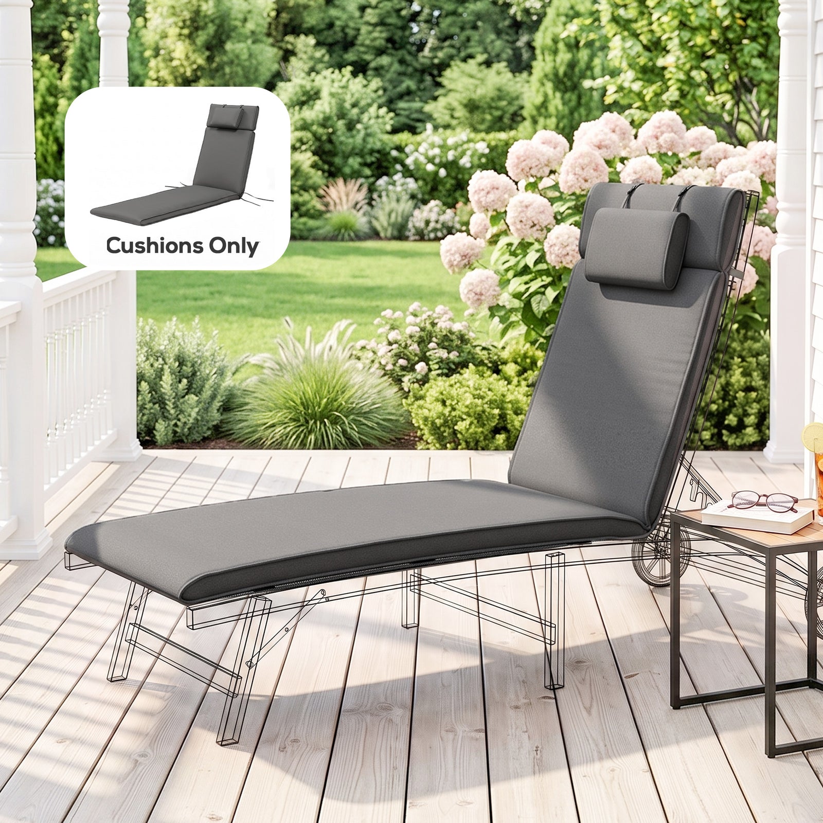 Garden Sun Lounger Cushion Replacement Soft Sunbed Reclining Chair Rel