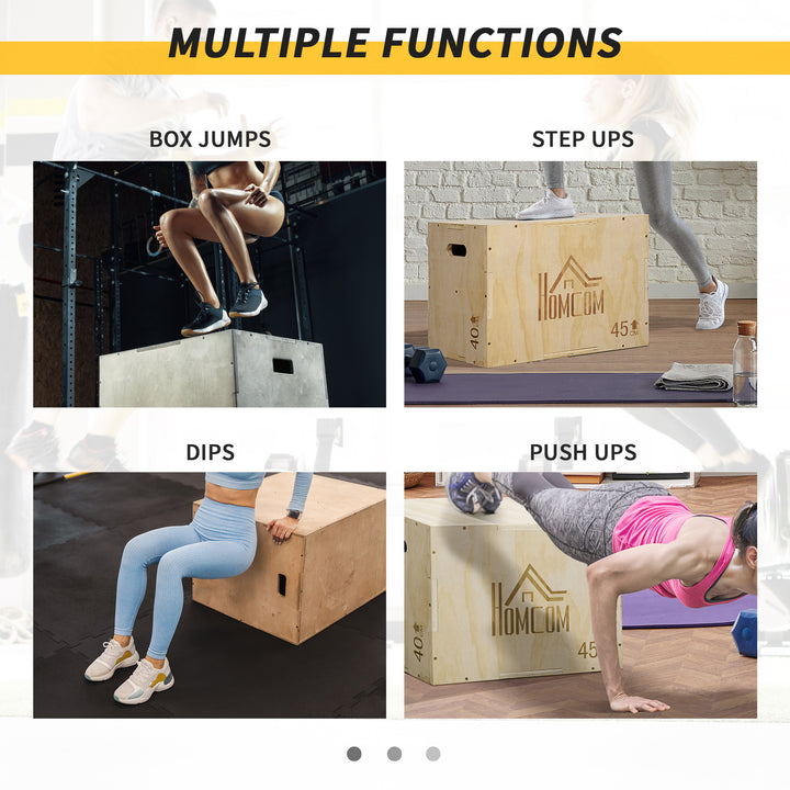 MCL 3-in-1 Wooden Plyo Box, Plyometric Jump Box with Handle Openings for Home Gym, Workout Training, Natural