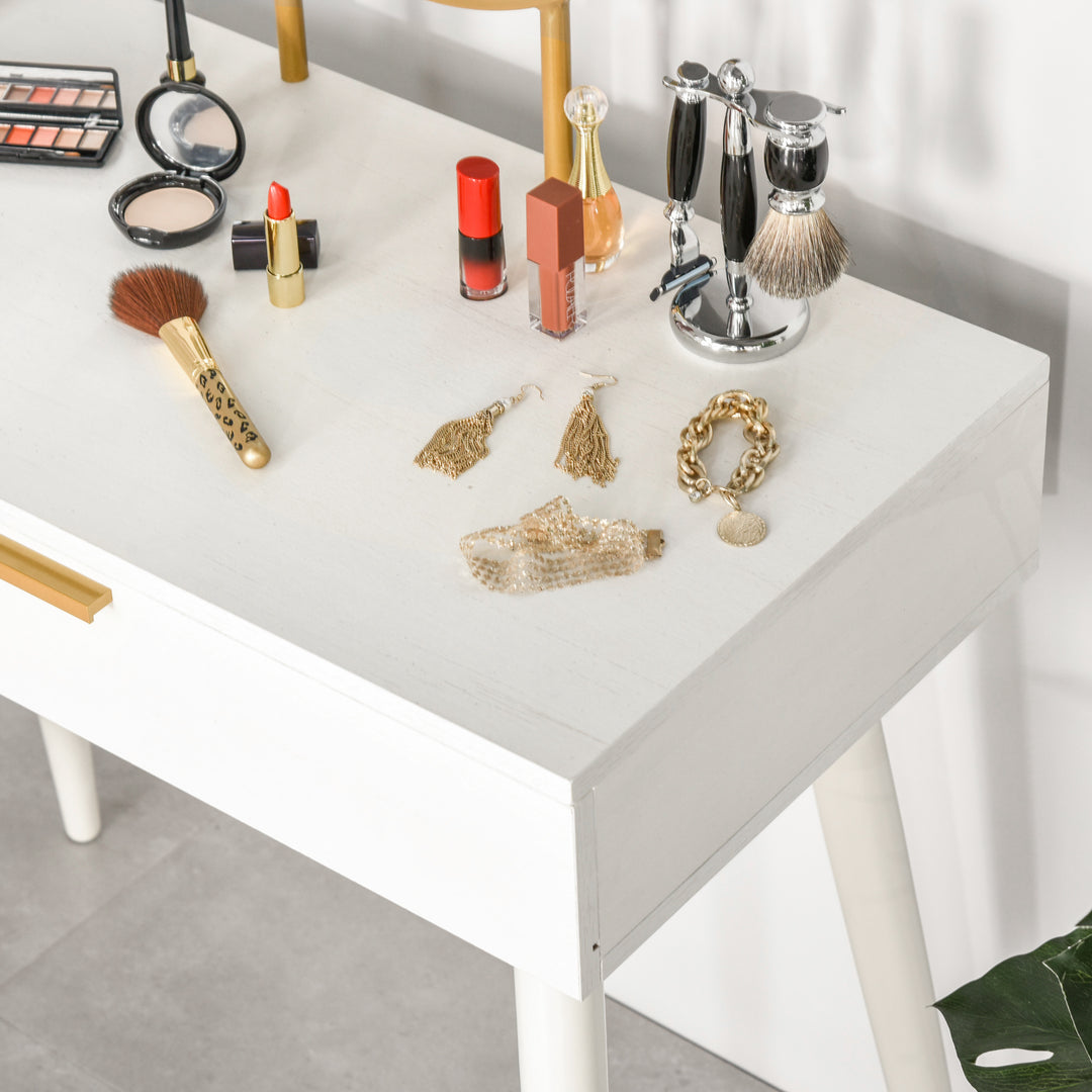 MCL Elegant Dressing Table, with Round Mirror, 80 x 40 x 123 cm - White