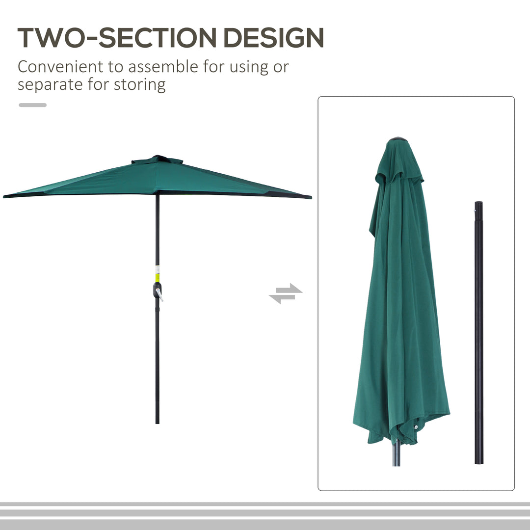 2.7m Garden Half Parasol, Outdoor Balcony Umbrella with 5 Steel Ribs, Patio Sun Shade, Green