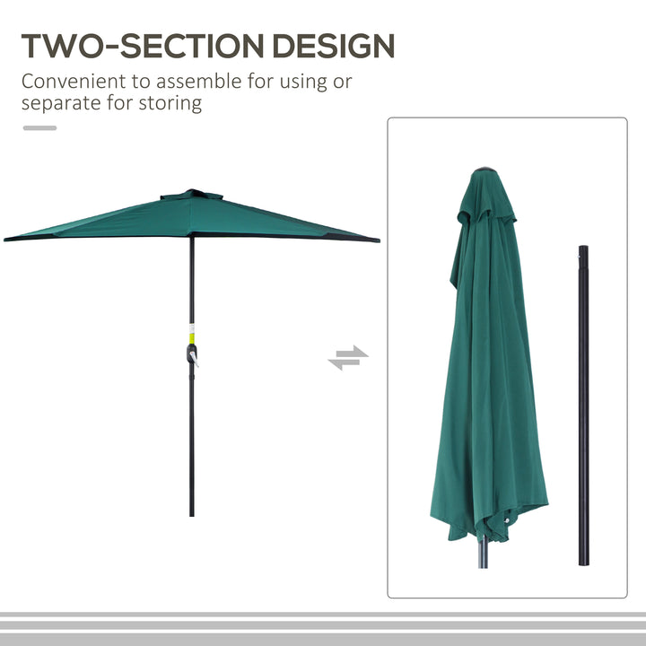 2.7m Garden Half Parasol, Outdoor Balcony Umbrella with 5 Steel Ribs, Patio Sun Shade, Green